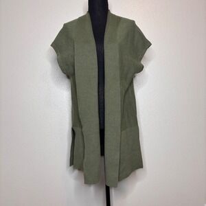 J Jill Olive Green Ribbed Knit Duster Cardigan Vest Women Size Large